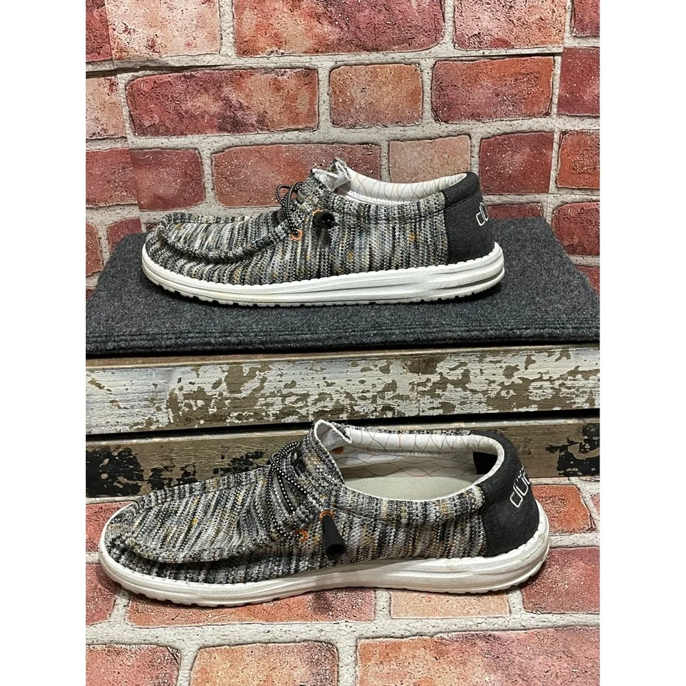 Hey Dude Wally Sox Tiger Mix Mens Loafers Size 11 Grey Orange Slip On Shoes